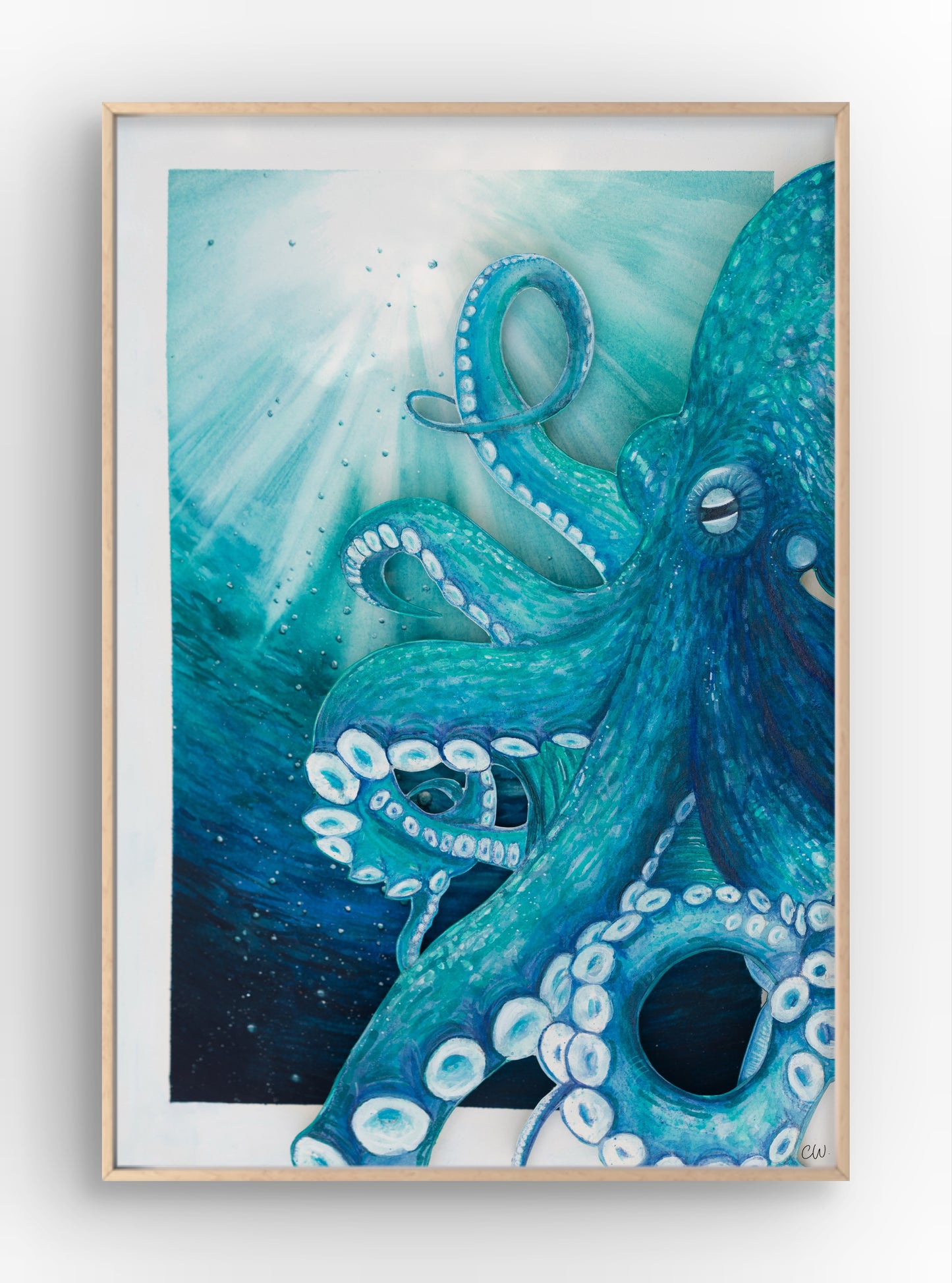 Octopus Blue | Original Mixed Media -15x10.5