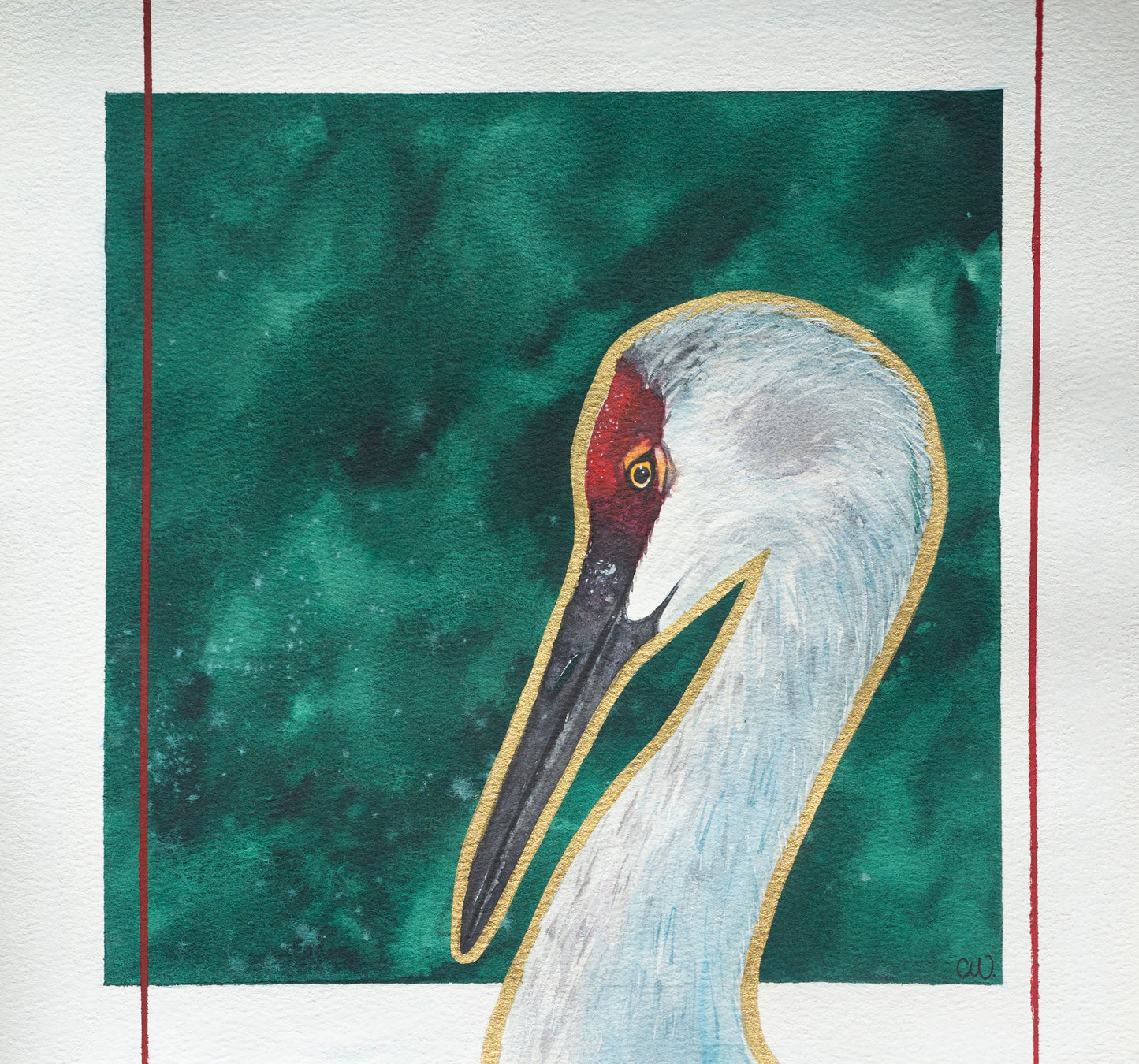 Emerald Crane | Original Watercolor