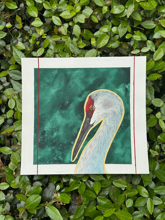 Emerald Crane | Original Watercolor - 10x10