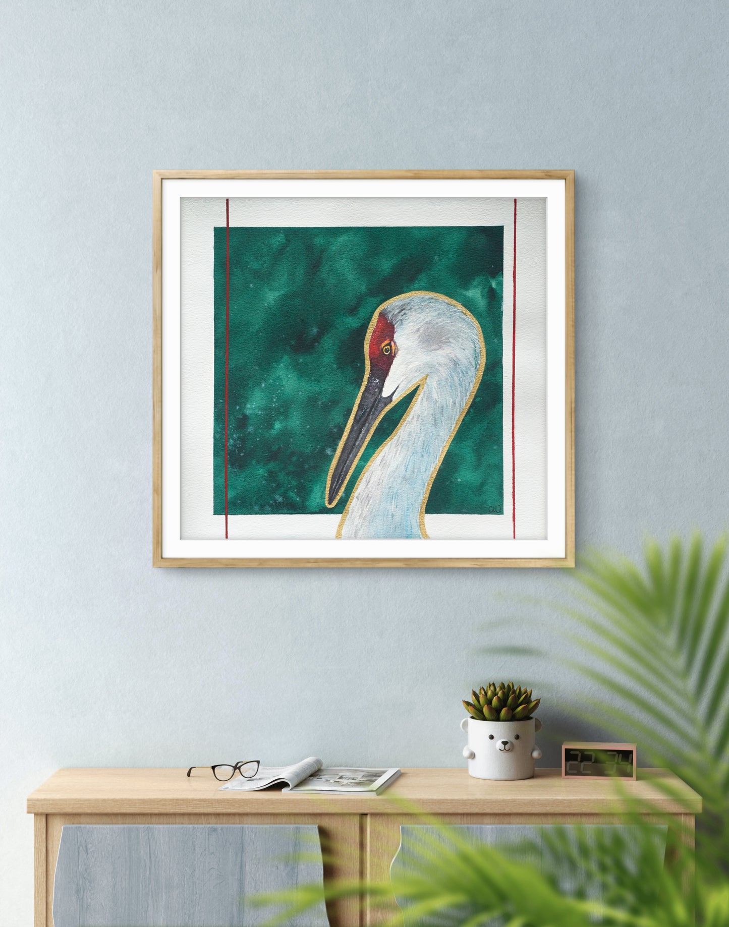 Emerald Crane | Original Watercolor - 10x10