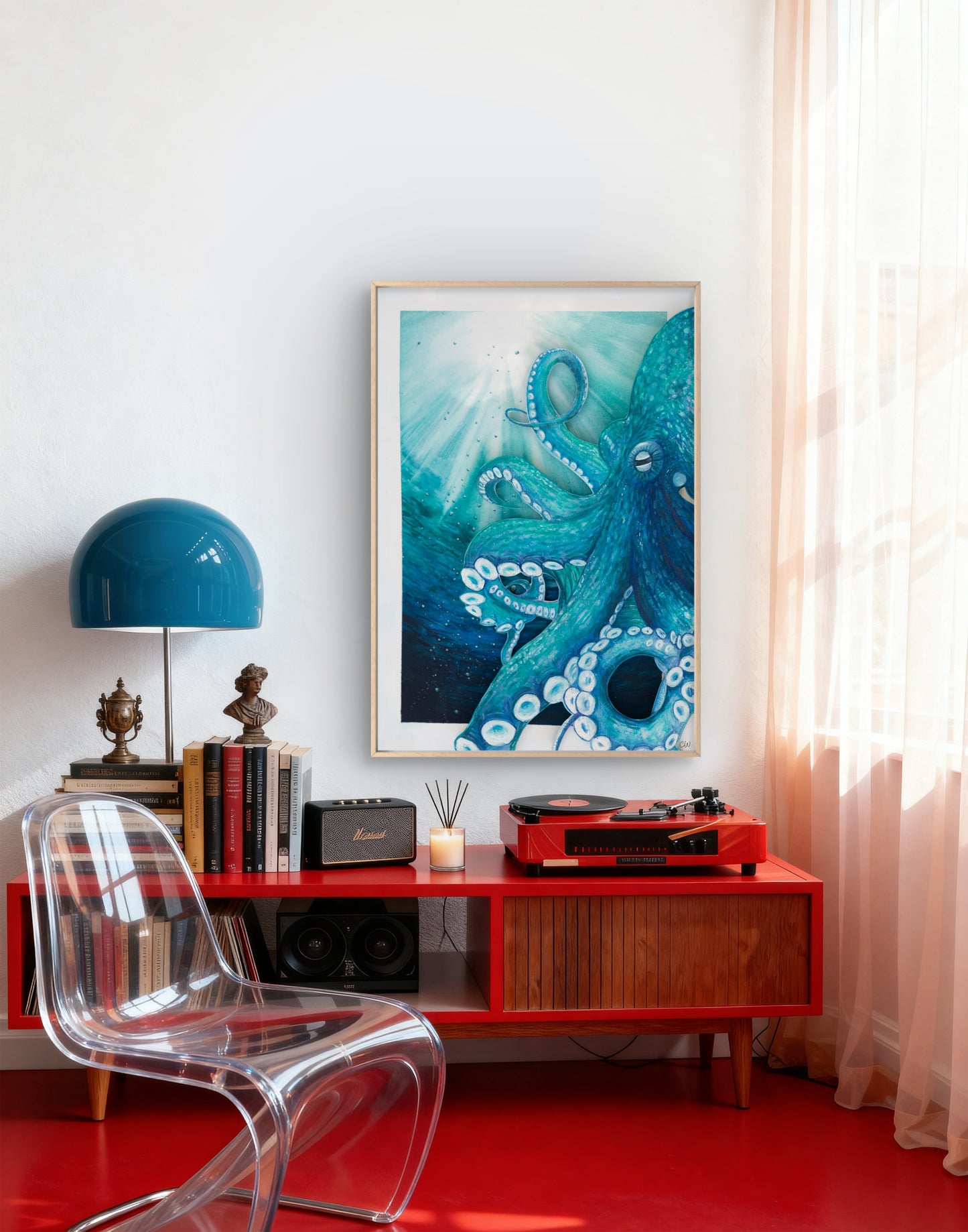 Octopus Blue | Original Mixed Media -15x10.5