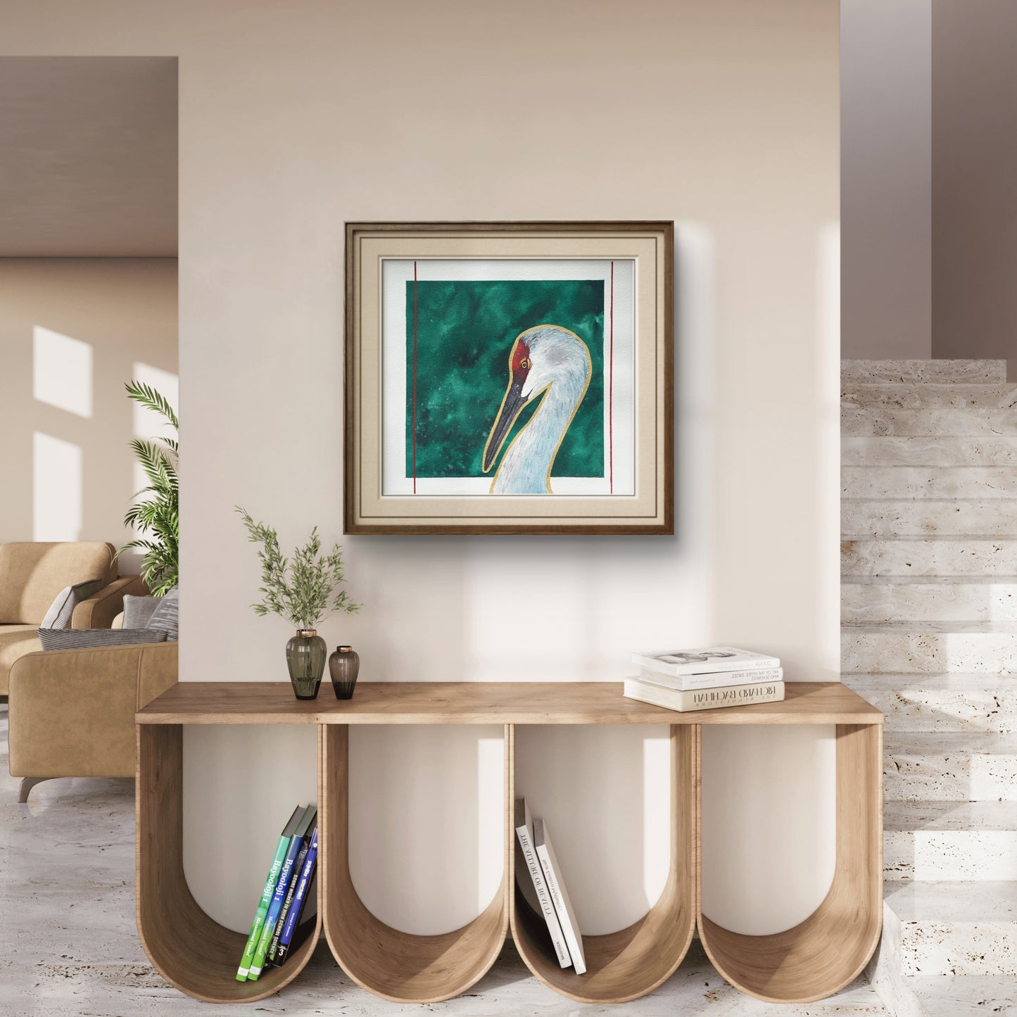 Emerald Crane | Original Watercolor - 10x10