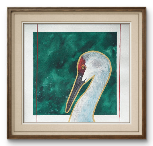 Emerald Crane | Original Watercolor - 10x10