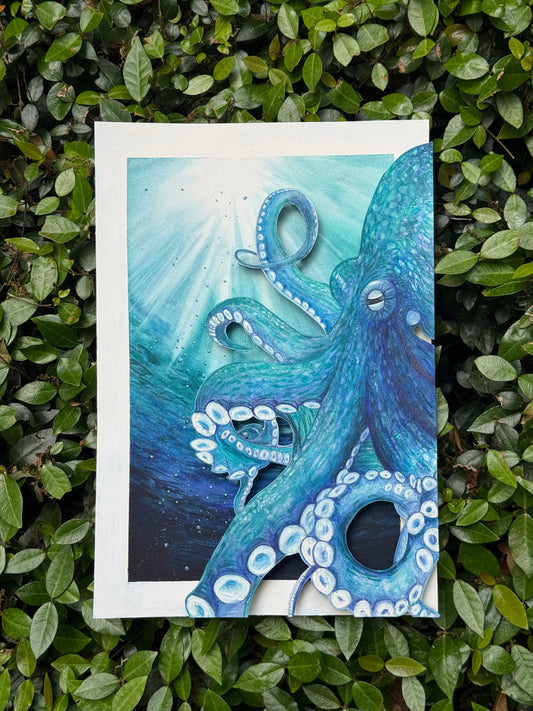 Octopus Blue | Original Mixed Media -15x10.5