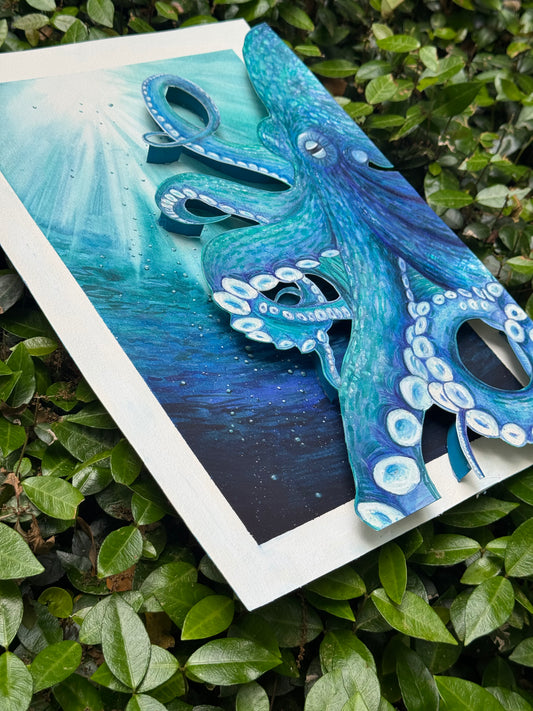 Octopus Blue | Original Mixed Media -15x10.5