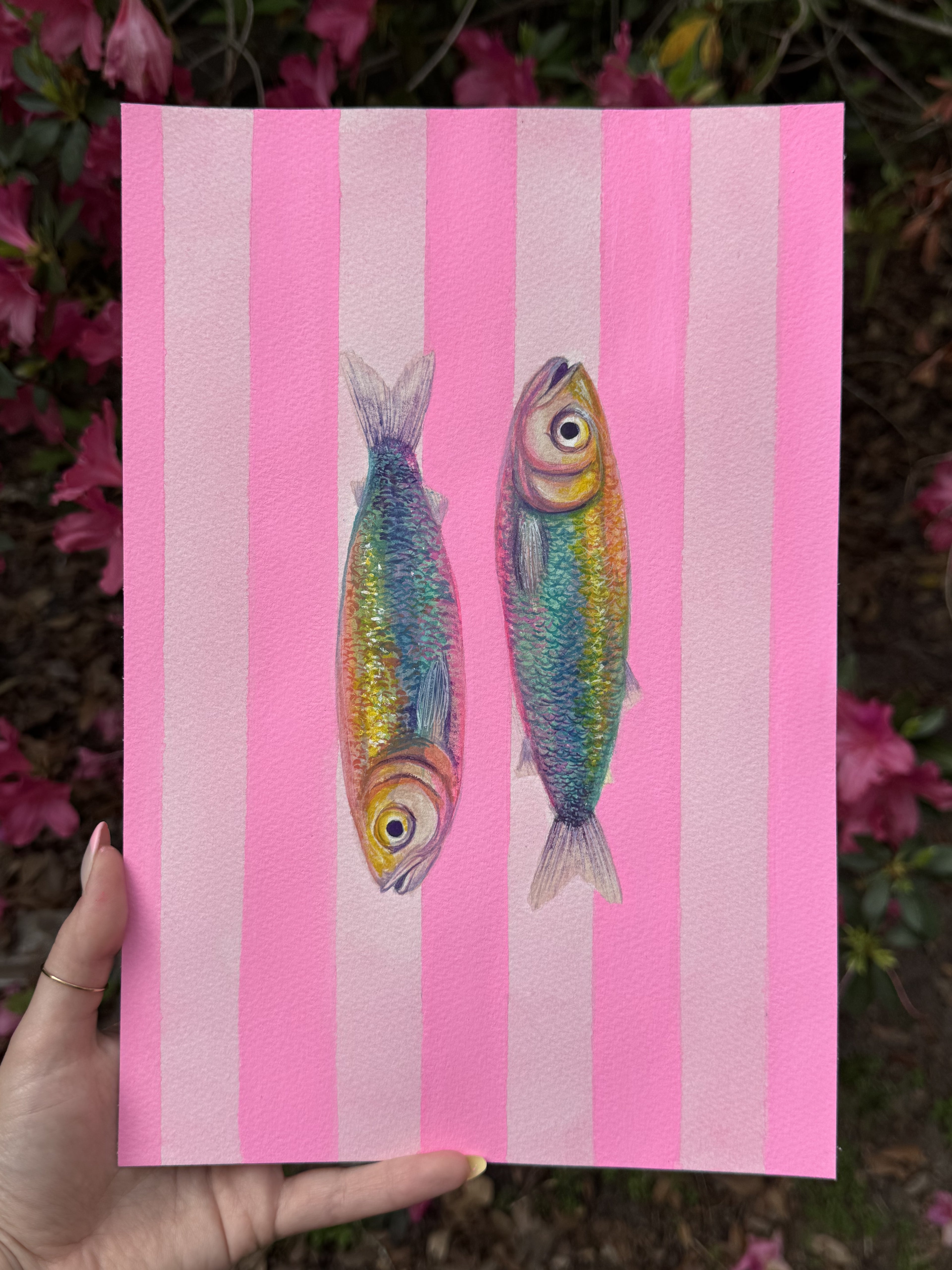 Small Fish Energy | Original Mixed Media - Watercolor & Gouache - 8x12