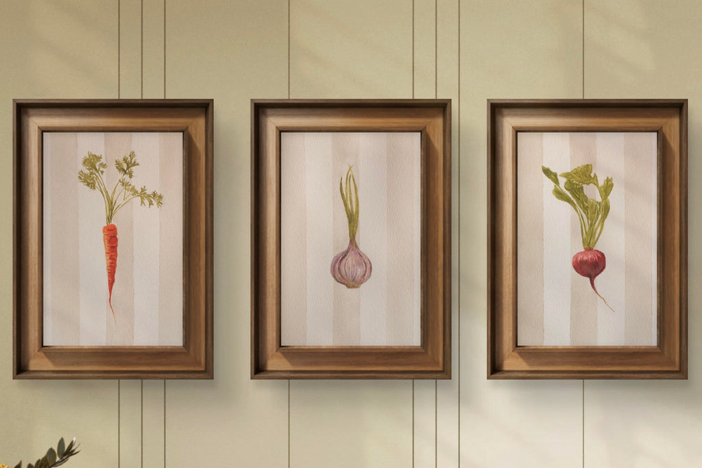 Giclée Fine Art Prints - Set of 3 | Rustic Carrot, Radish, Garlic